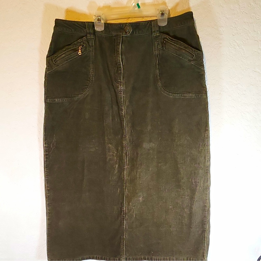 go! stretch Green Corduroy Midi Pencil Skirt Stretch Pockets Plus 18W